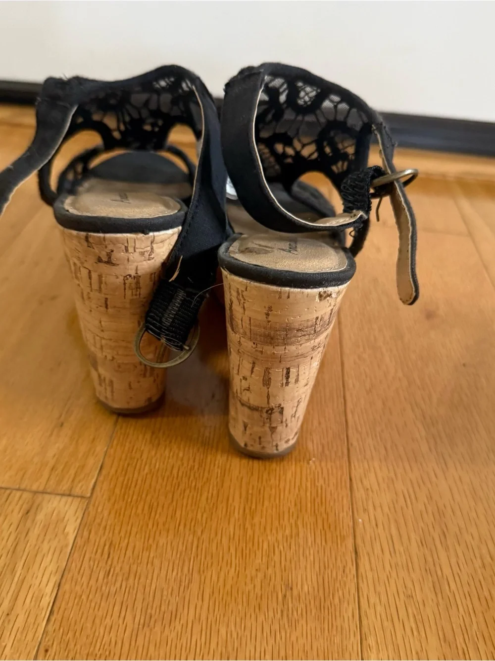 American Eagle black sandal wedge platform heels size 6.5.